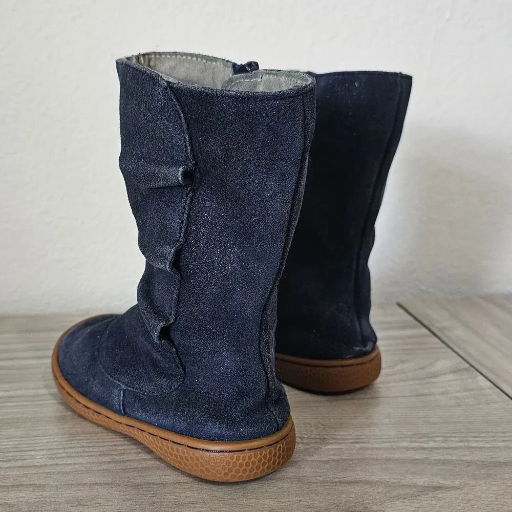 Livie & Luca Navy Blue Glitter Suede Boots Girls US Size 10 Side Zipper